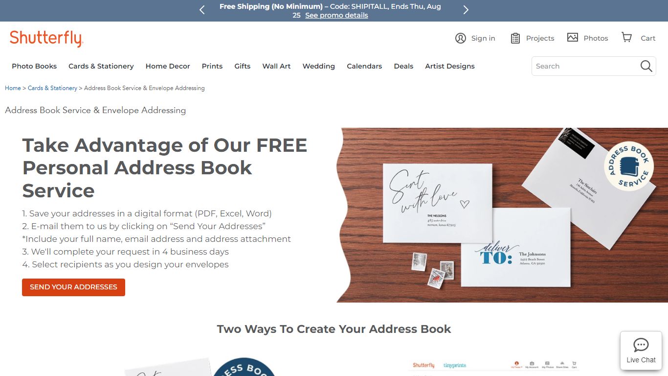Address Book Service & Envelope Addressing - Shutterfly